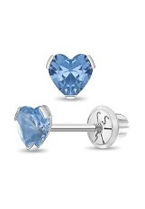 gorgeous white gold heart March birthstone baby earrings